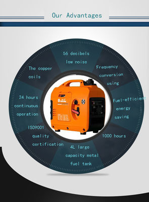 Moteur en cuivre complet à quatre temps 1 kW Inverteur numérique Générateur d'essence 230V Aération forcée